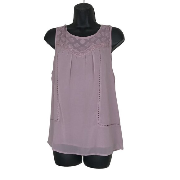 Lucky Brand Lilac Sheer With Lace Beautiful Sleeveless Blouse Size M - Picture 1 of 7